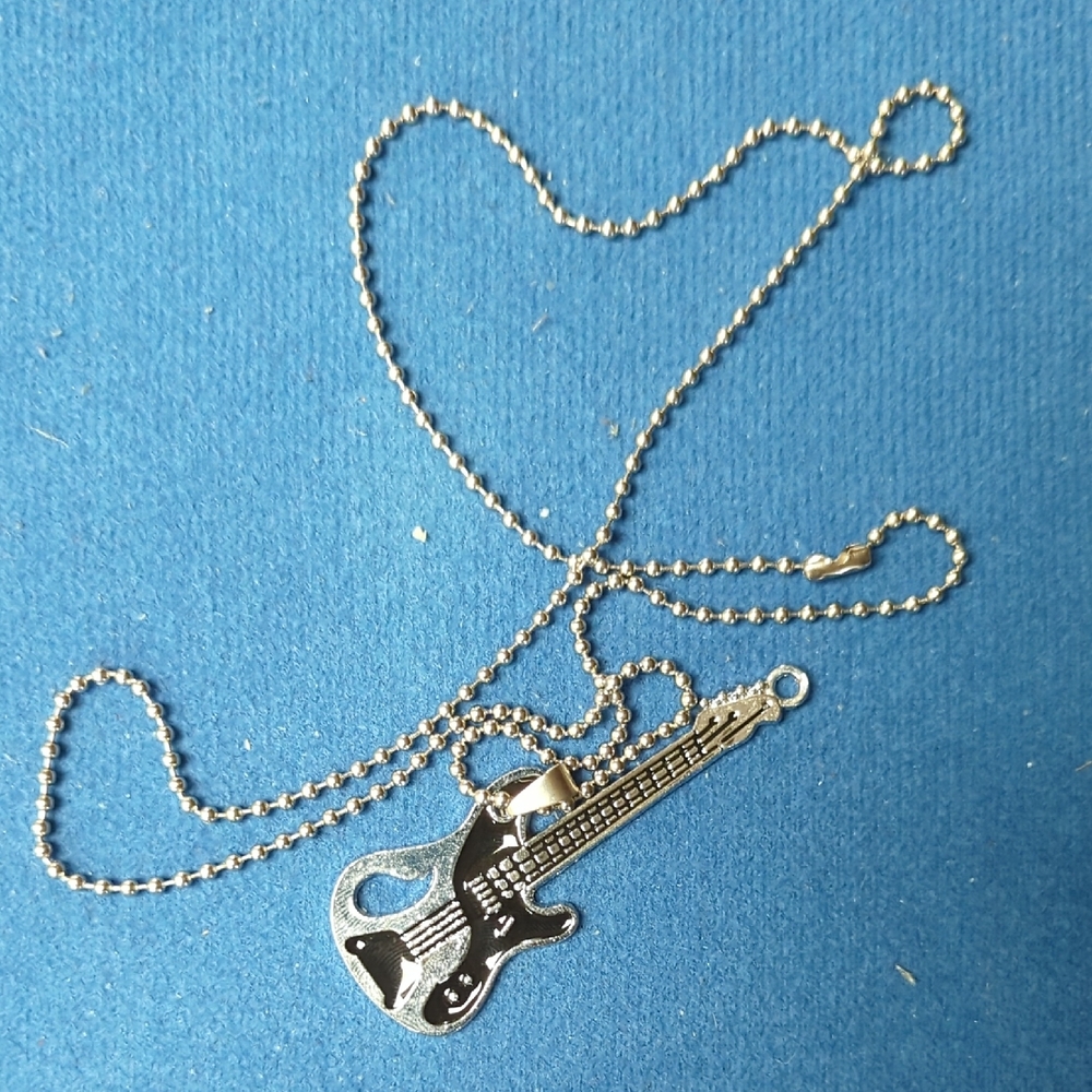 Silver Guitar Pendant Necklace